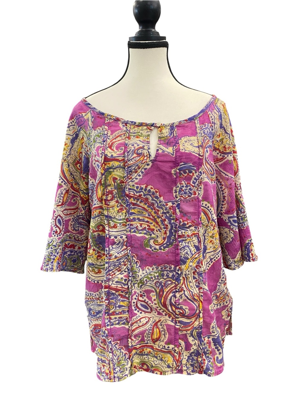 Ralph Lauren Purple Paisley Boho Tunic Top Size Petite Large 100% cotton